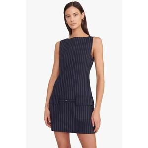 STAUD Navy Pinstripe Mini Dress